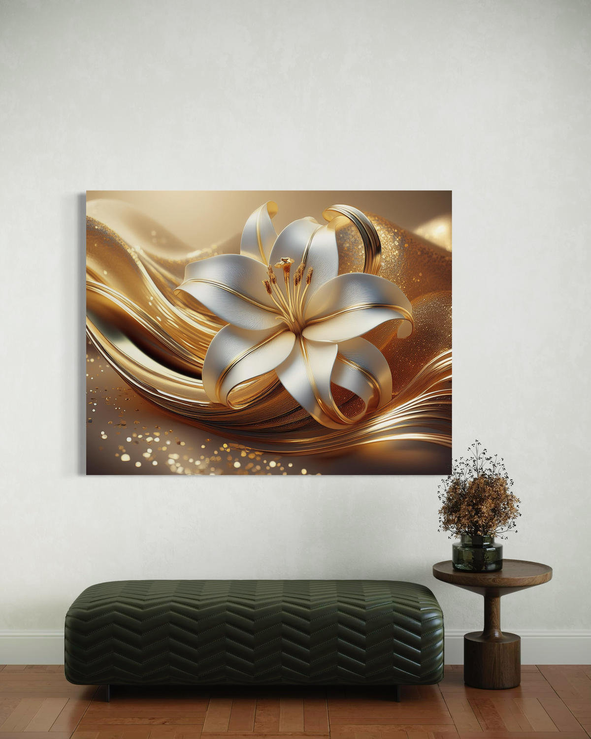 WANDBILD lilie blume glamour - Goldfarben, Textil (60/40cm) - Feeby