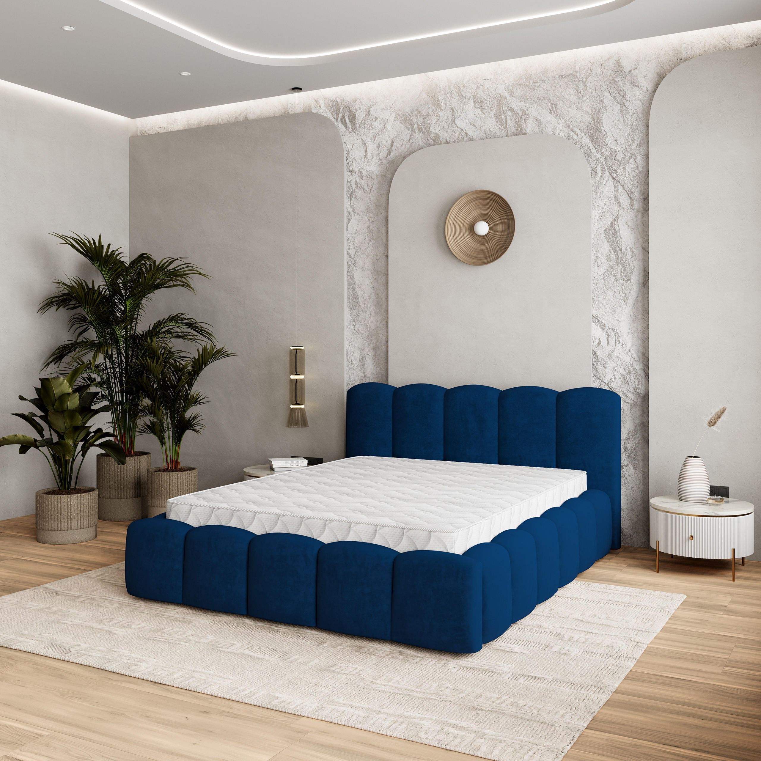 POLSTERBETT FALINA 160x200 cm mit Bettkästen - Blau - Blau, Holz (160/200cm) - MASSENO