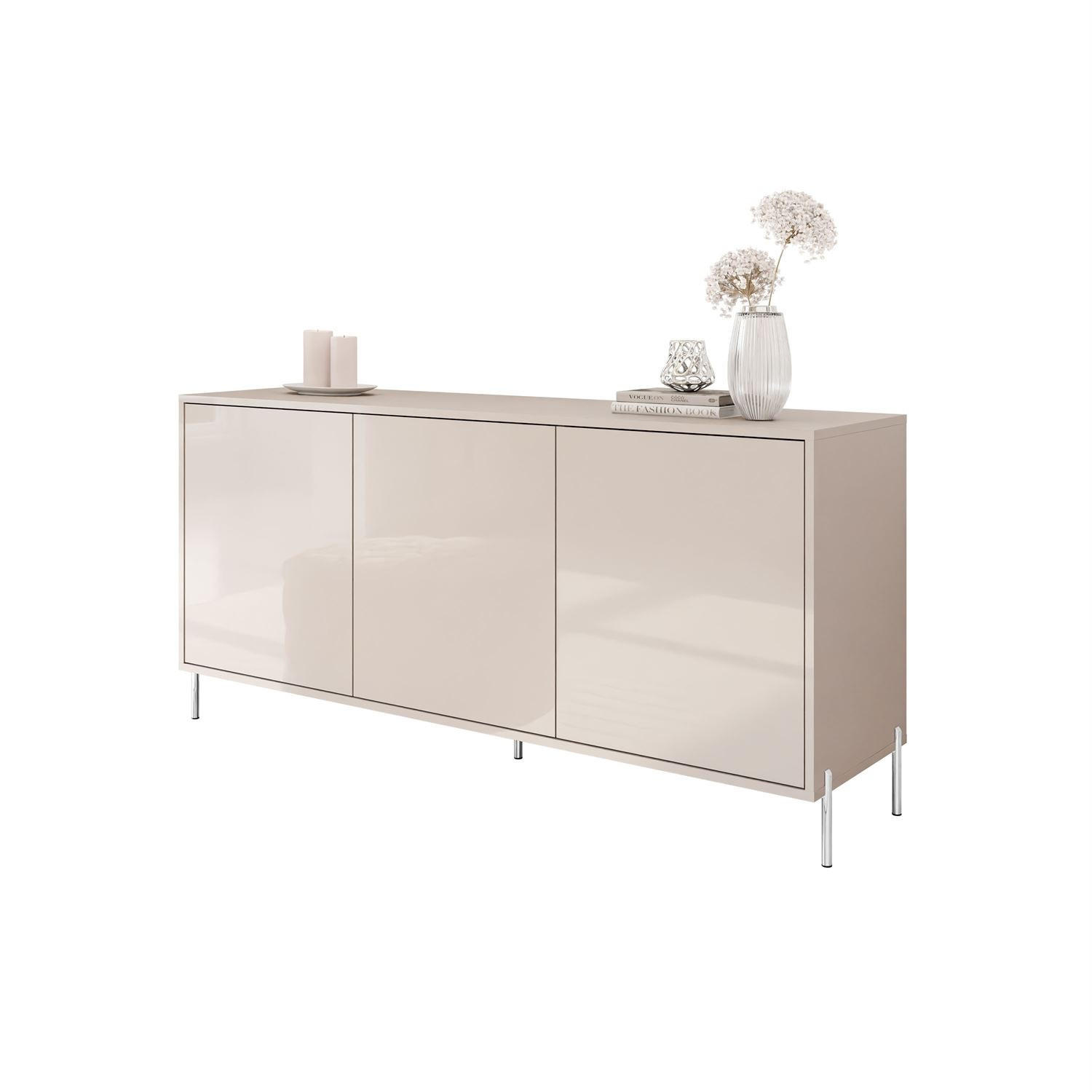 KOMMODE SANAYI Kaschmir Hochglanz – gerade silberne Beine - Kaschmir, Holzwerkstoff (154/78/40cm) - Lookway