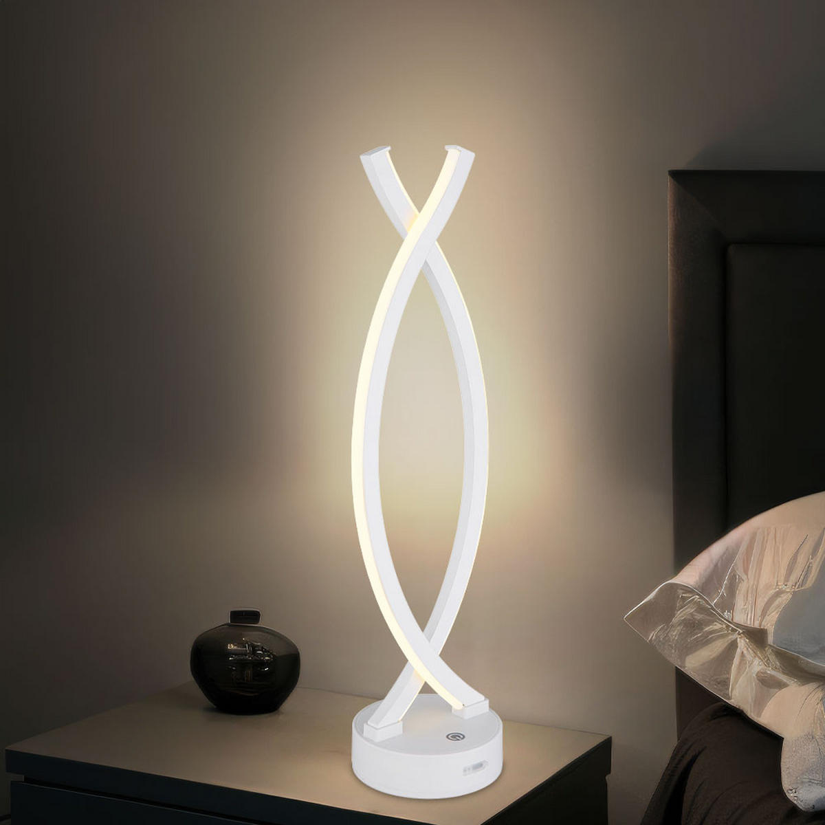 LED TISCHLEUCHTE Weiß Akku Touchdimmer - Weiß, Kunststoff (12.5/10/41cm) - Globo Lighting