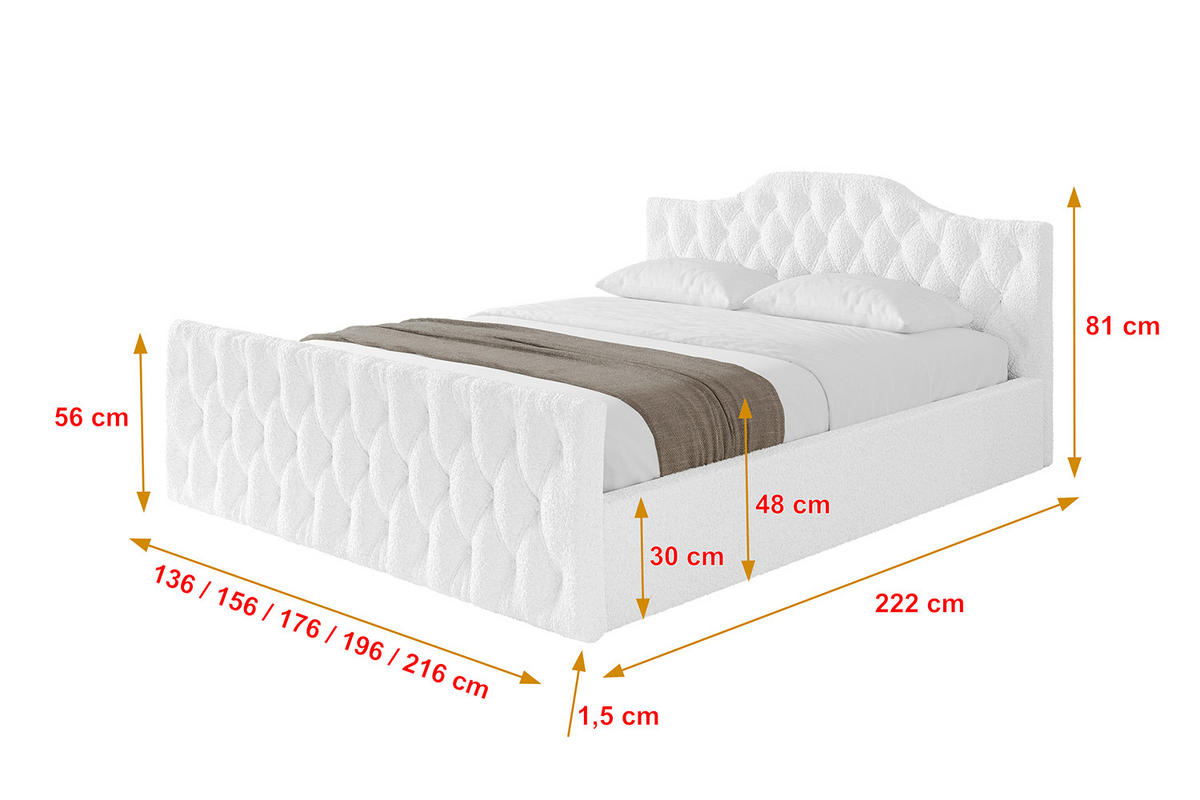 POLSTERBETT mit Bettkasten, Fußteil und Lattenrost, Boxbett ohne Matratze - FALIO-Z-V1 180x200 Weiß - Weiß, Holzwerkstoff/Textil (180/200cm) - ALTDECOR