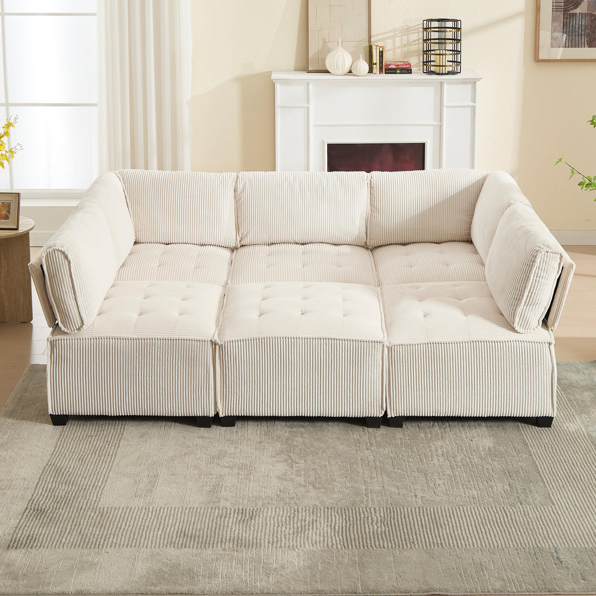 ECKSOFA 308/154/82 cm Beige mit Stauraumtaschen und Fußbank - Beige, Textil (308/154cm) - Oxeza