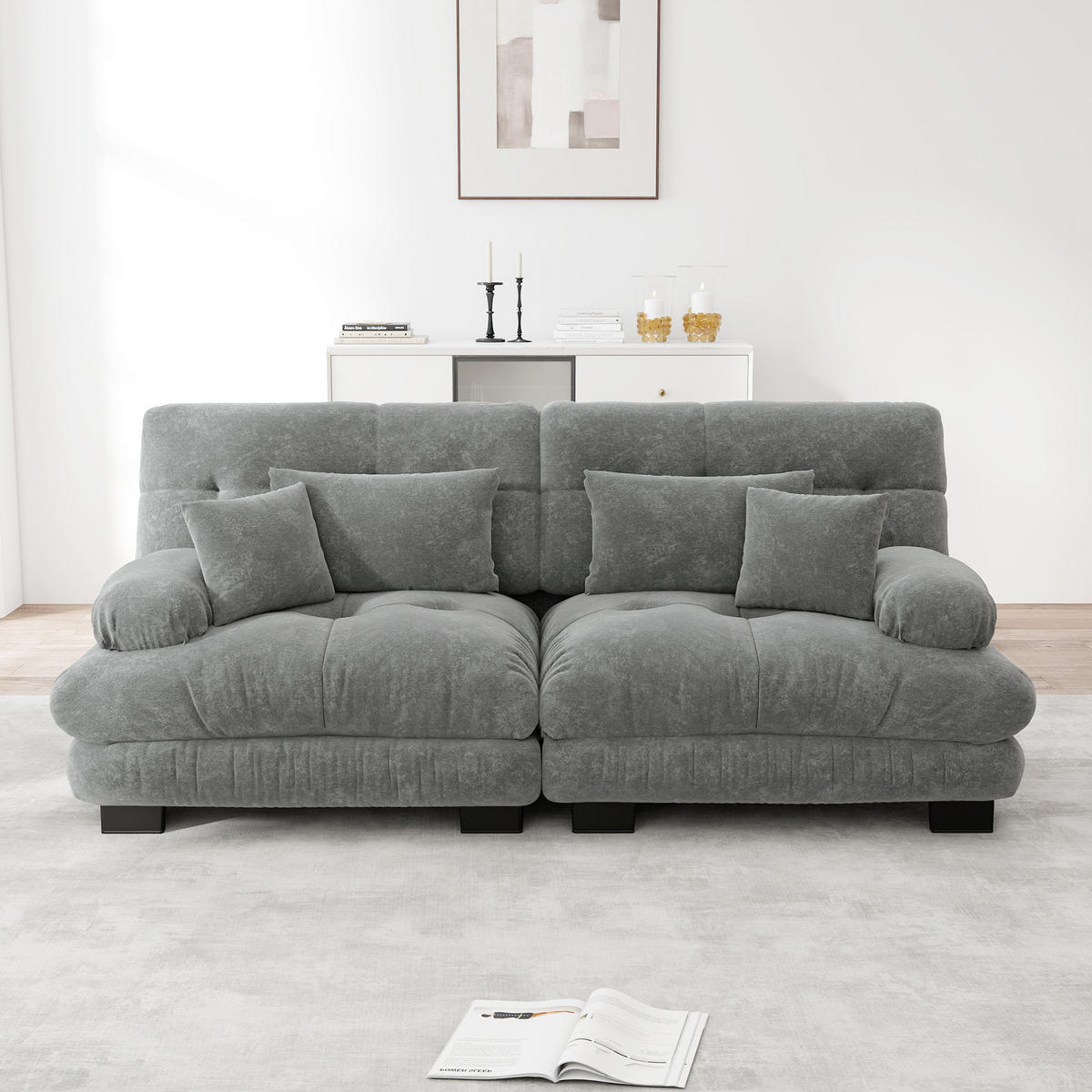 SOFA 2-Sitzer 220/77/81 cm Grau - Grau, Textil (77/81/220cm)