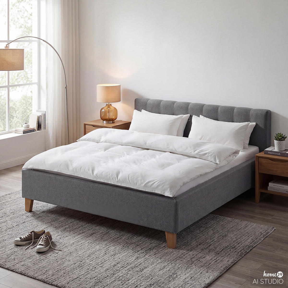 POLSTERBETT - Webstoff - Grau, Holz/Textil (180/200cm) - home24