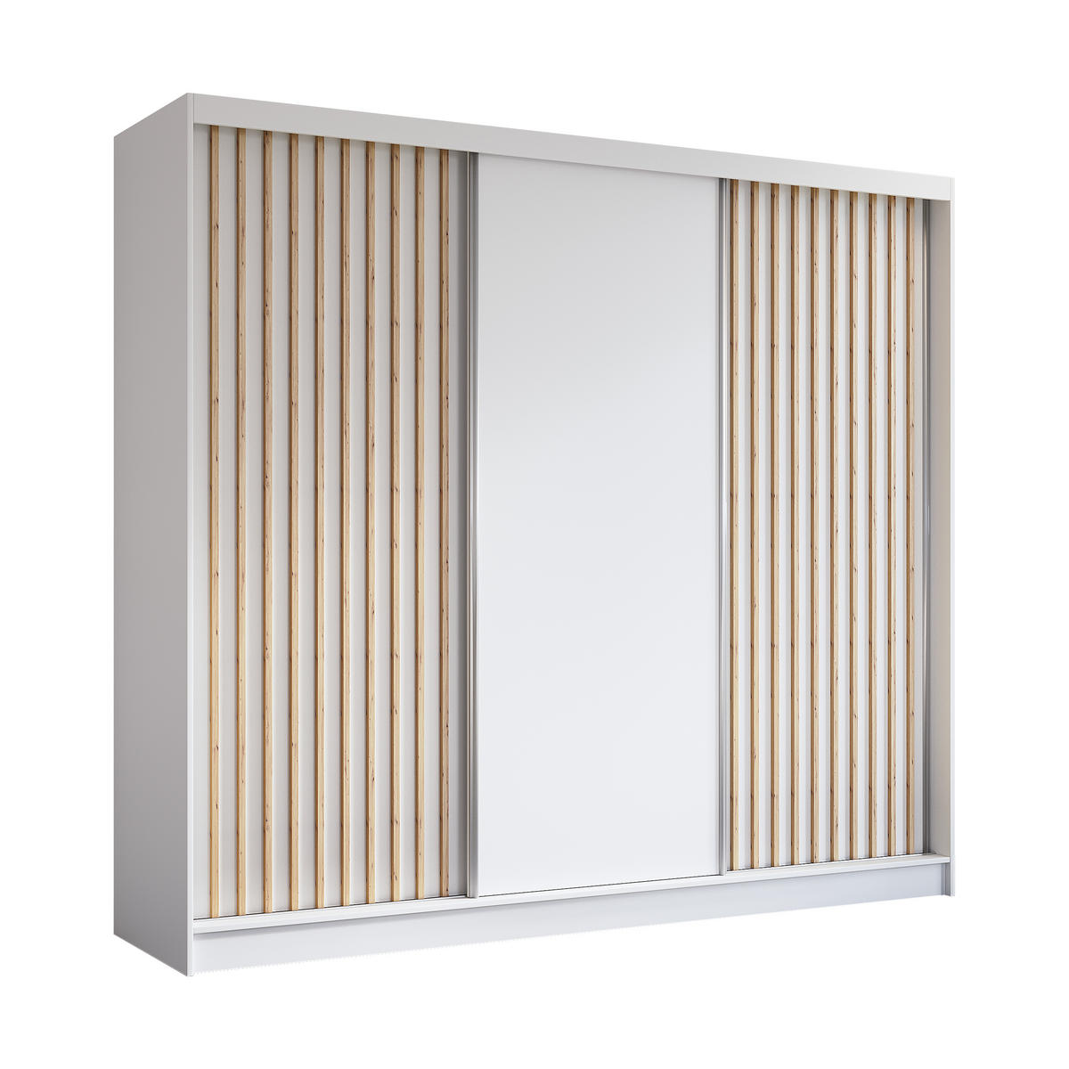 SCHWEBETÜRENSCHRANK Cabinio Weiß Eiche Artisan 240/216/61 cm – Modern, mit Lamellen - Walnussfarben/Weiß, Holzwerkstoff/Kunststoff (240/216.1/61cm) - AX Living