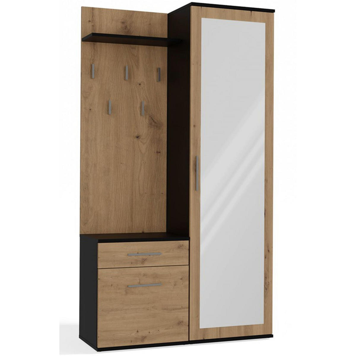 FLURMÖBEL-SET Duvio Eiche Artisan / Anthrazit - Eichefarben/Silberfarben, Holzwerkstoff/Kunststoff (100/35/180cm) - Selsey