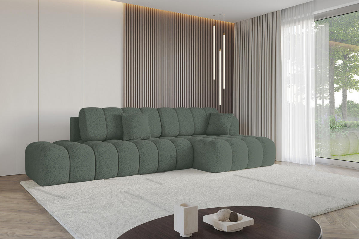 ECKSOFA mit Schlaffunktion Ottomane RECHTS OLEA-L2 321x164x75 Grün Tissu - Waldgrün/Schwarz, Holzwerkstoff/Kunststoff (164/321cm) - ALTDECOR