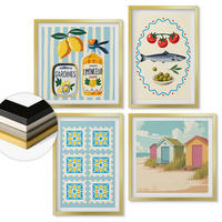 WANDBILDER 4er Set - 50x50 cm & 40x60 cm Goldrahmen - Illustrationen der mediterranen Küche - Goldfarben, Kunststoff (50/50cm) - ArtPrintCave