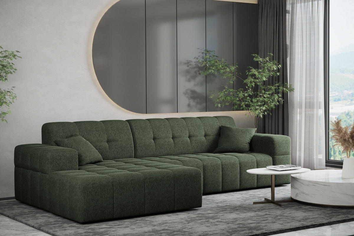 ECKSOFA L-Form NIMES Stoff Verita Dunkelgrun Links - Grün, Holz (168/256cm) - Kaiser Möbel