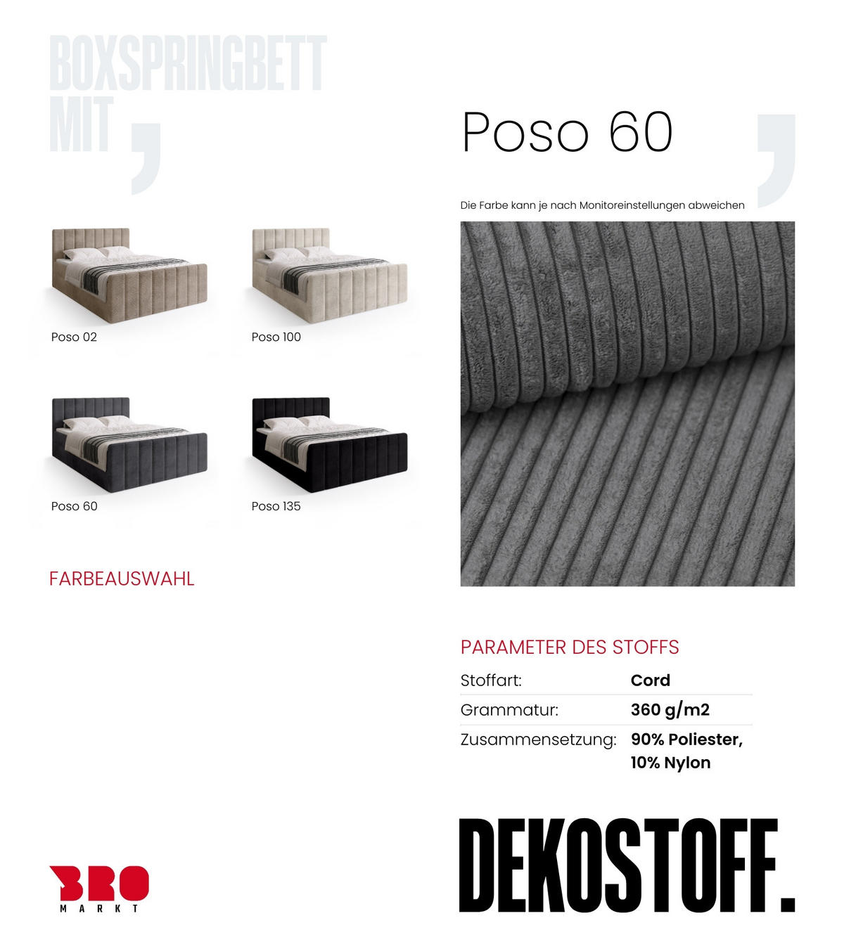 BOXSPRINGBETT Denver DUO mit Topper 160x200 Dunkelgrau - Grau, Textil (160/200cm) - Bromarkt