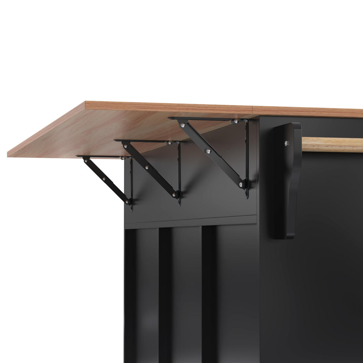 KÜCHENINSEL 129x71x91.5cm Schwarz mit Ausziehplatte, Schubladen & Rollen/Füßen - Schwarz, Holzwerkstoff (129/91.5/71cm) - Modfu