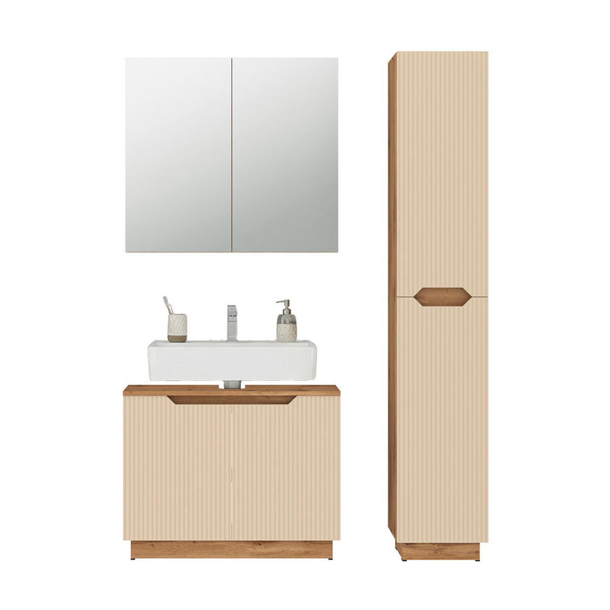 KOUPELNOVÝ NÁBYTEK Lotta Dubový/kašmírový pruhovaný - kašmírová/barva dubu, kompozitní dřevo (79.6/62.5/32cm) - Vicco