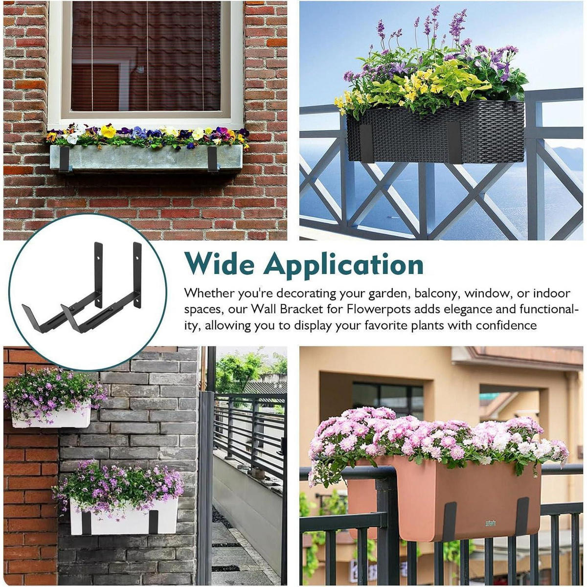 BLUMENKASTEN Halterung Set verstellbar 15-30 cm - Schwarz, Metall (2.5/20/22.3cm)
