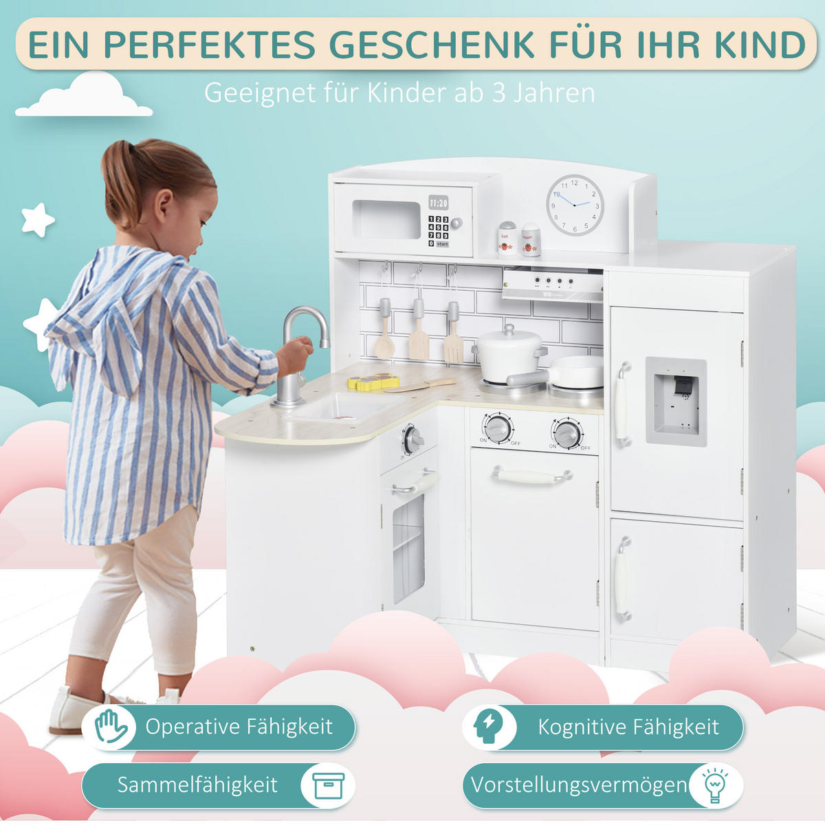 KINDERKÜCHE - Weiß, Holzwerkstoff (86/64/84.5cm) - HOMCOM