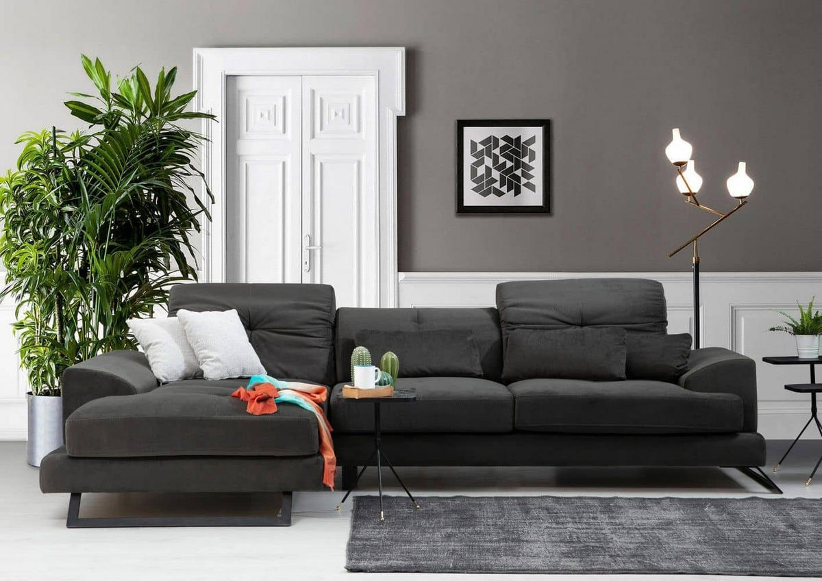 ECKSOFA mit verstellbarer Rückenlehne - Anthrazit/Creme, Holz/Textil (304/190cm) - myHomelando