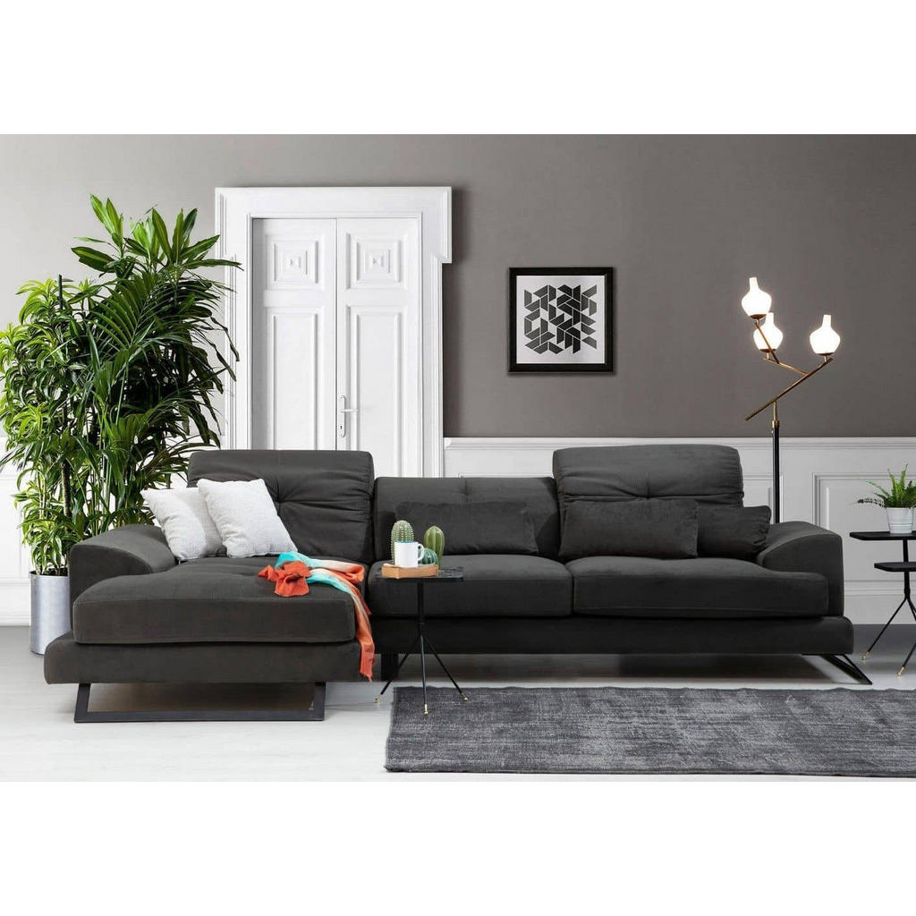 Thumbnail - myHomelando Ecksofa, Anthrazit, Textil, Echtholz,Buche, 4-Sitzer, Füllung: Schaumstoff, L-Form,L-Form, 304x190 cm, Wohnz...