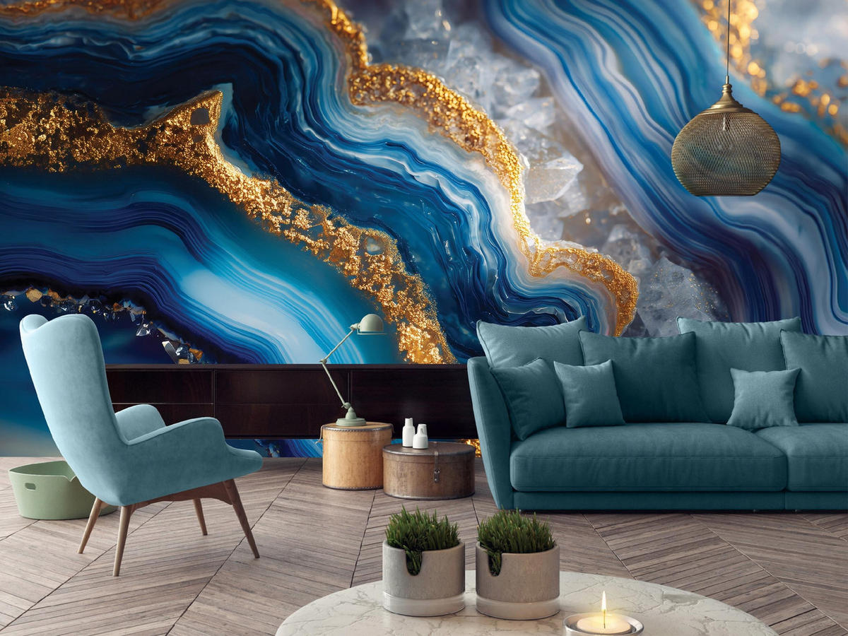 FOTOTAPETE Marmor Abstrakt Blau 250x175 cm - Multicolor, Papier (250/175cm) - Wallarena