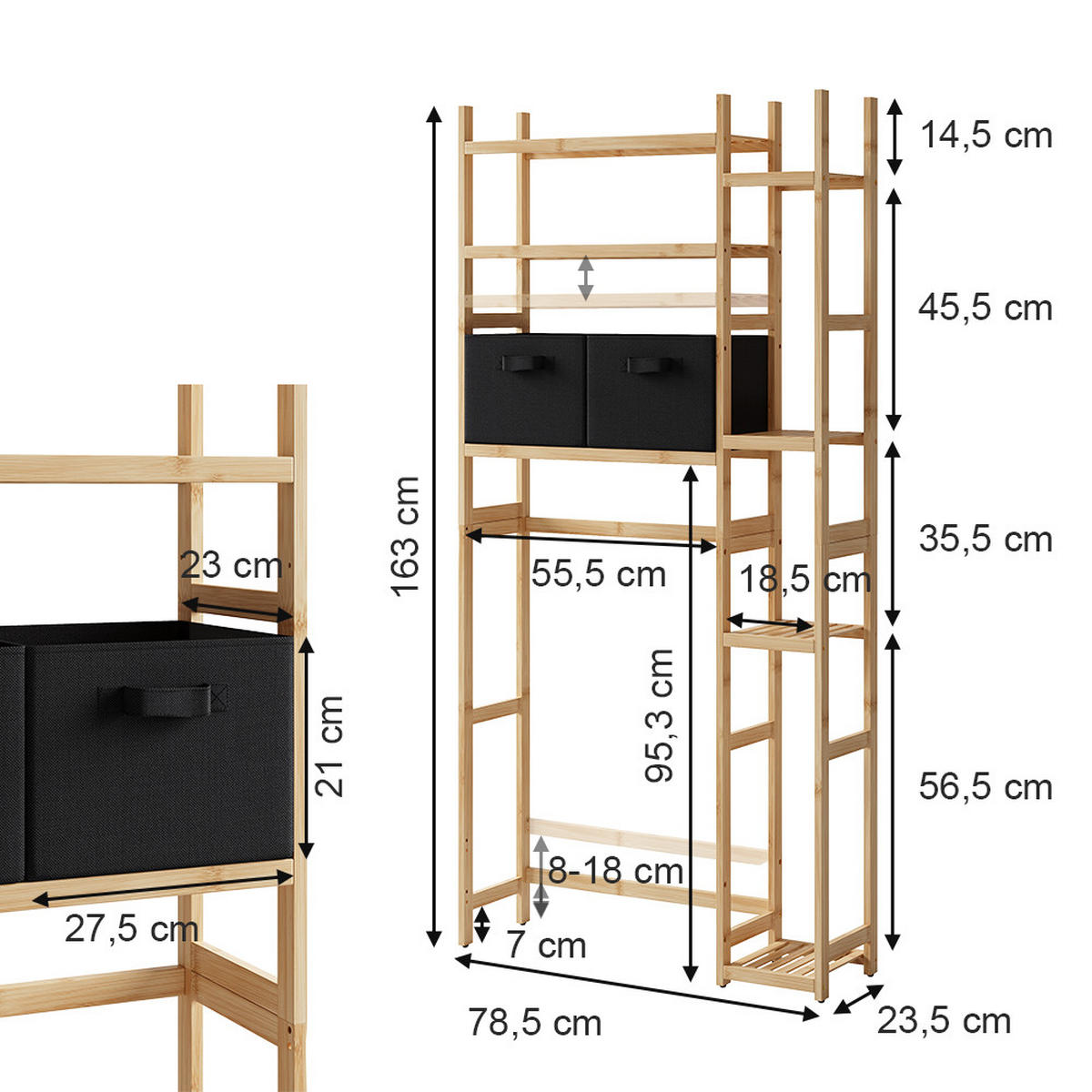 WASCHMASCHINENSCHRANK Bilbao Bambus 78.5 x 163 cm mit 2 Vliesschubladen - Grün, Holzwerkstoff (78.5/163/23.5cm) - Vicco
