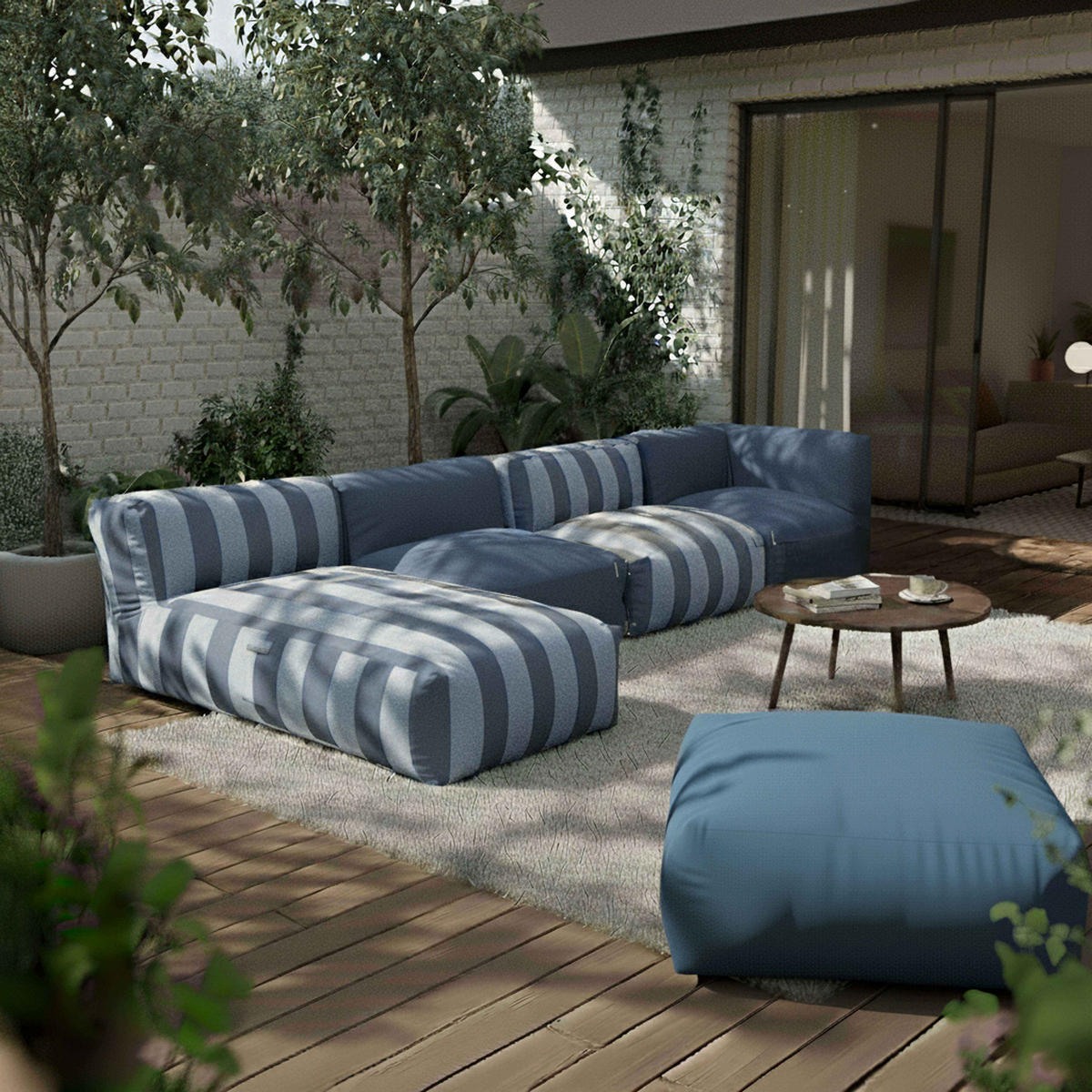 GARTENSOFA mit 5 Sitzplätzen, Pazifikblau - Blau, Textil - Oviala