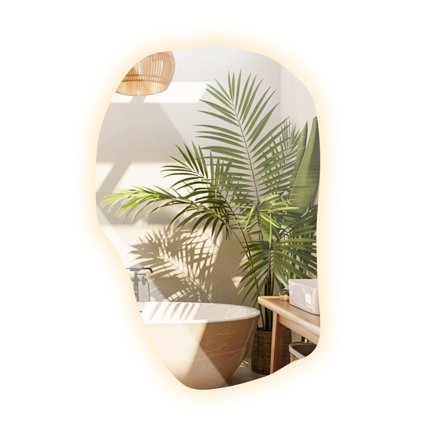 LED SPIEGEL 100 x 65 cm Unregelmäßige Form Warmweiß 3000K - Transparent, Glas (100/65/0.4cm) - TULUP