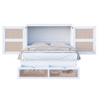 MULTIFUNKTIONSBETT 140/200 cm Weiß Rattan-Design mit Stauraumschubladen aus Holz - Weiß, Holzwerkstoff (140/200cm) - OKWISH