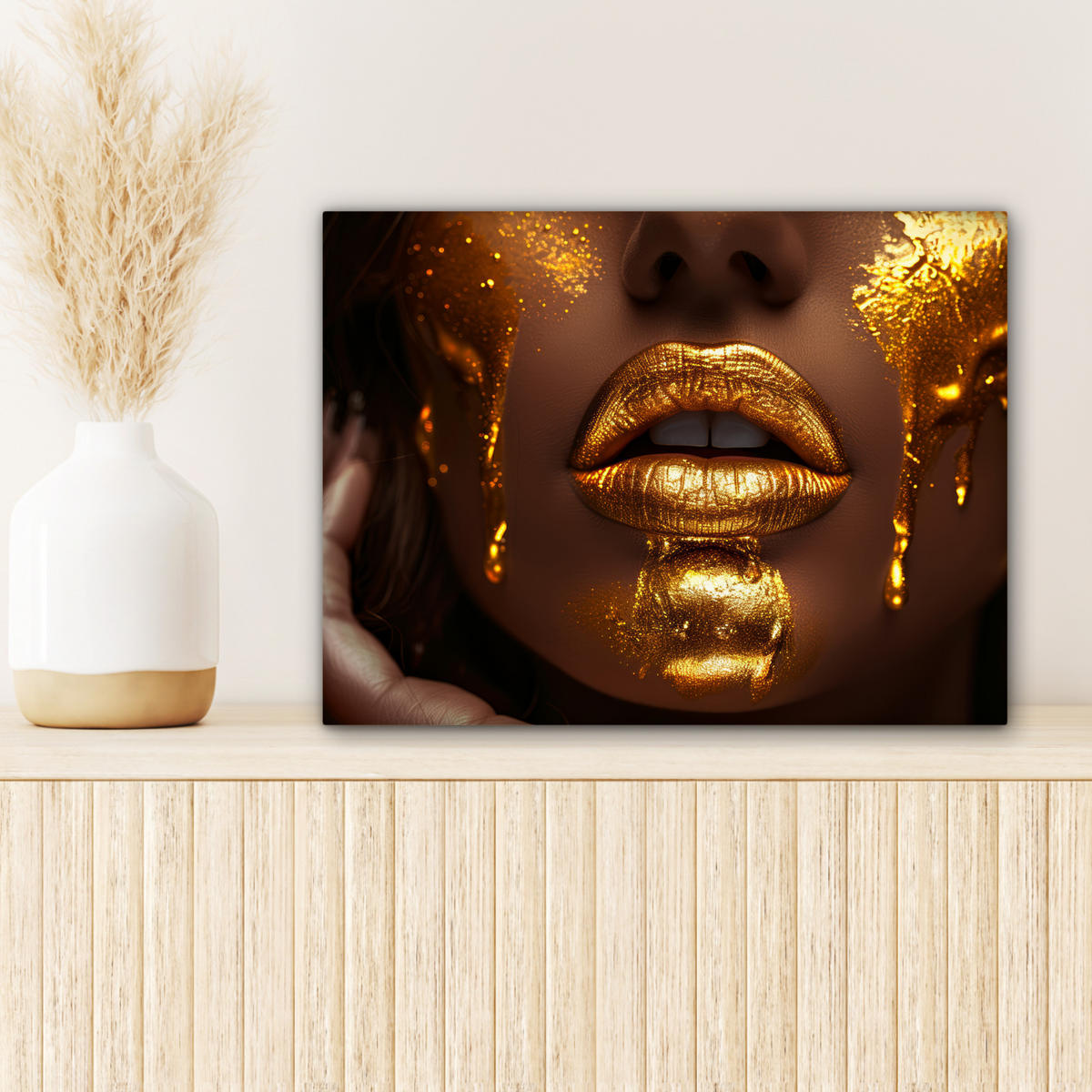 LEINWANDBILD Frau - Gold - Luxus - Porträt Wandbild 40x30 cm - Goldfarben, Textil (40/30cm) - MuchoWow