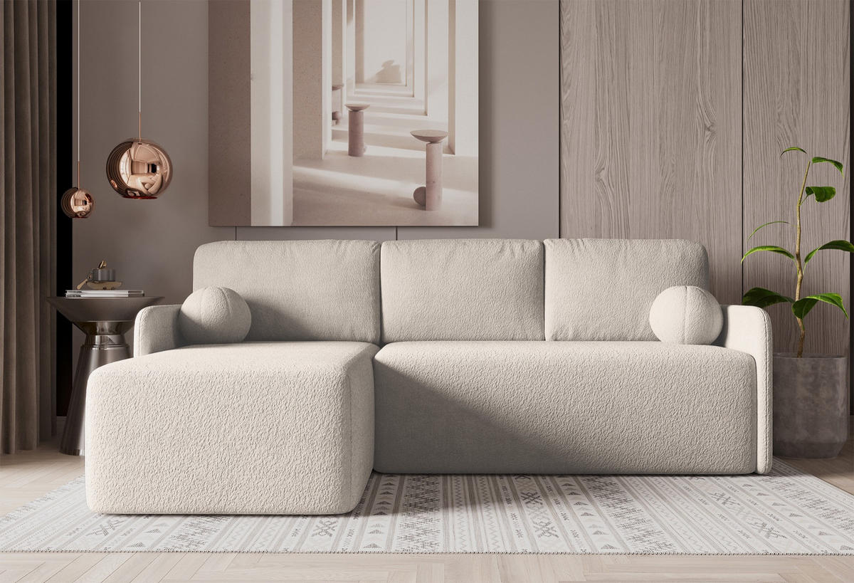ECKSOFA Bloom Beige Bouclé - Beige, Textil (212/142cm) - Selsey
