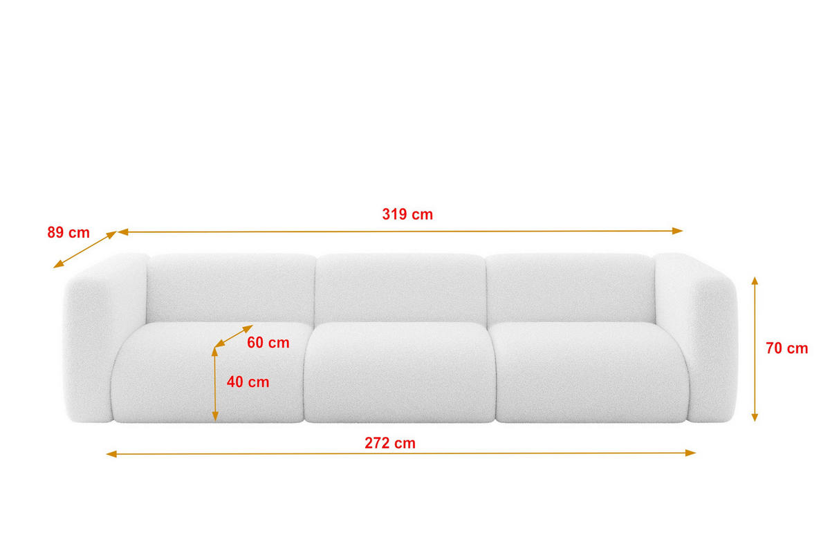 MODULARES Sofa 3-SITZER MIRA-S2 319x89x70 Weiß cm Bouclé - Schwarz/Weiß, Holzwerkstoff/Kunststoff (319/70/89cm) - ALTDECOR
