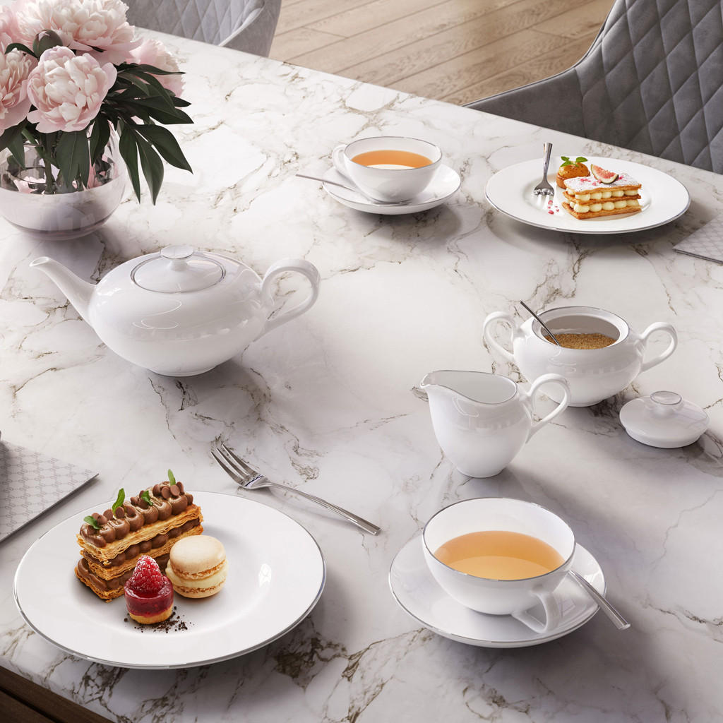 TEETASSEN MIT UNTERTASSEN Anmut Platinum No.1 weiß 140 ml 6er Set - Weiß, Keramik (15/7.6/15cm) - Villeroy & Boch