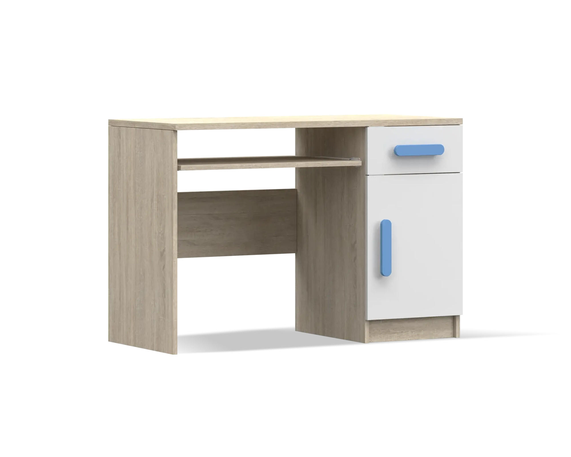 Deine Möbel 24 Kinderschreibtisch Weiß, Sonoma Eiche, Blau 110x75x50 cm