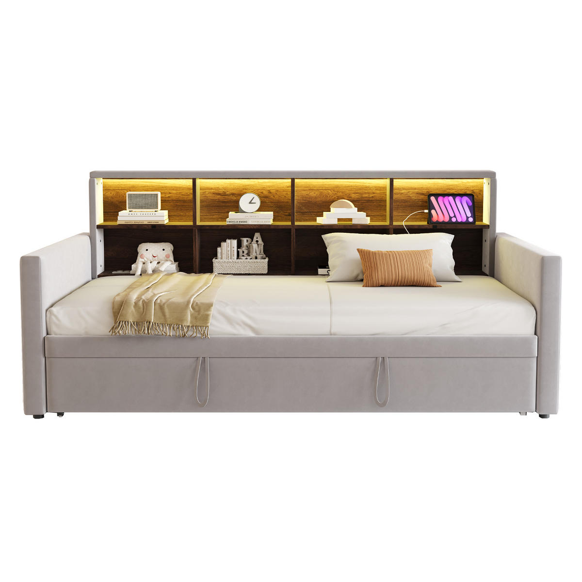 SCHLAFSOFA mit Ausziehbett 90x190 cm Samt Hellgrau - Hellgrau, Metall (90/190cm) - Meubliv