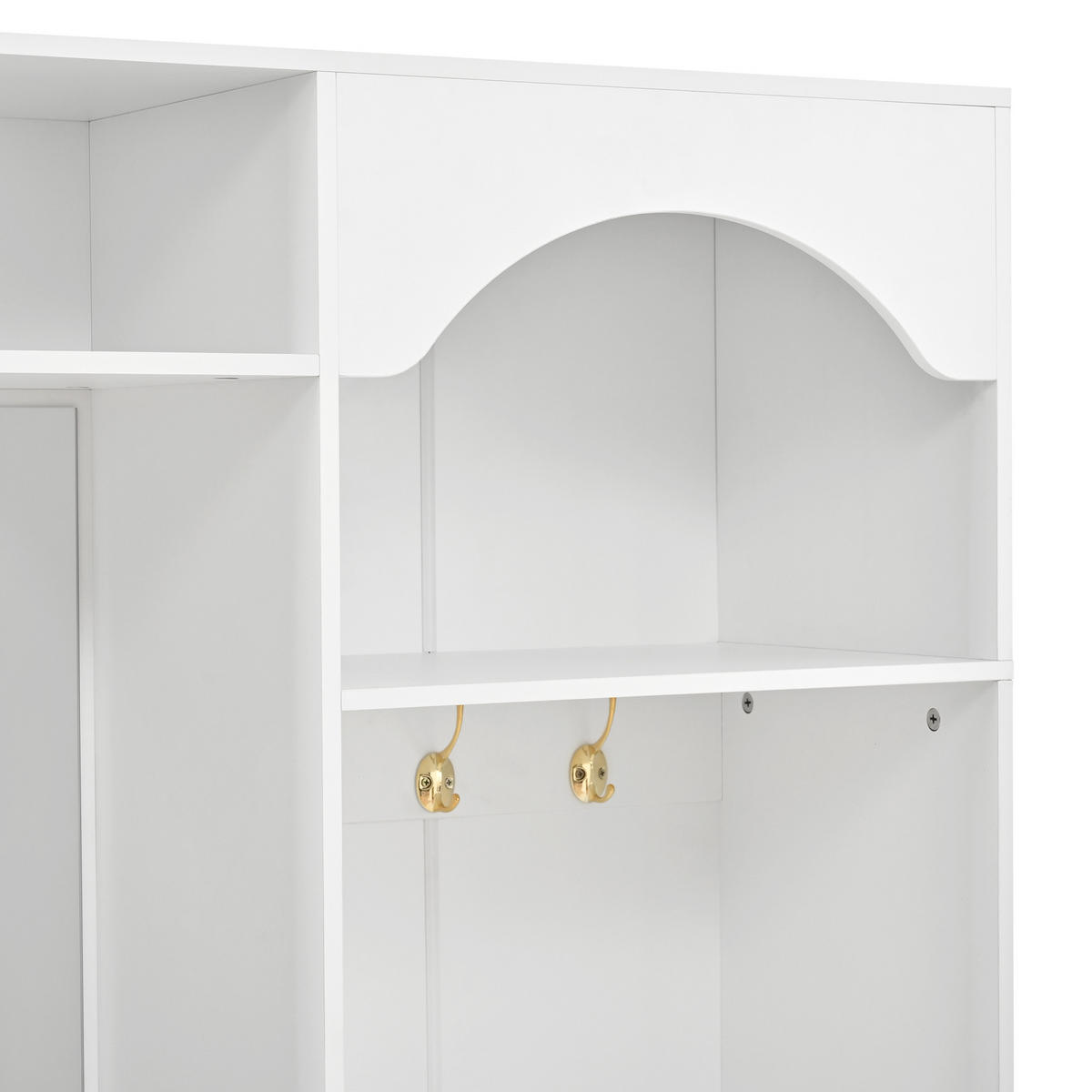 GARDEROBE Flurmöbel mit Spiegel, Sitzbank & Stauraum, Holzoptik, Einheitsgröße / MDF + Metall - Weiß, Holzwerkstoff (100/180/35cm) - EVRYAE
