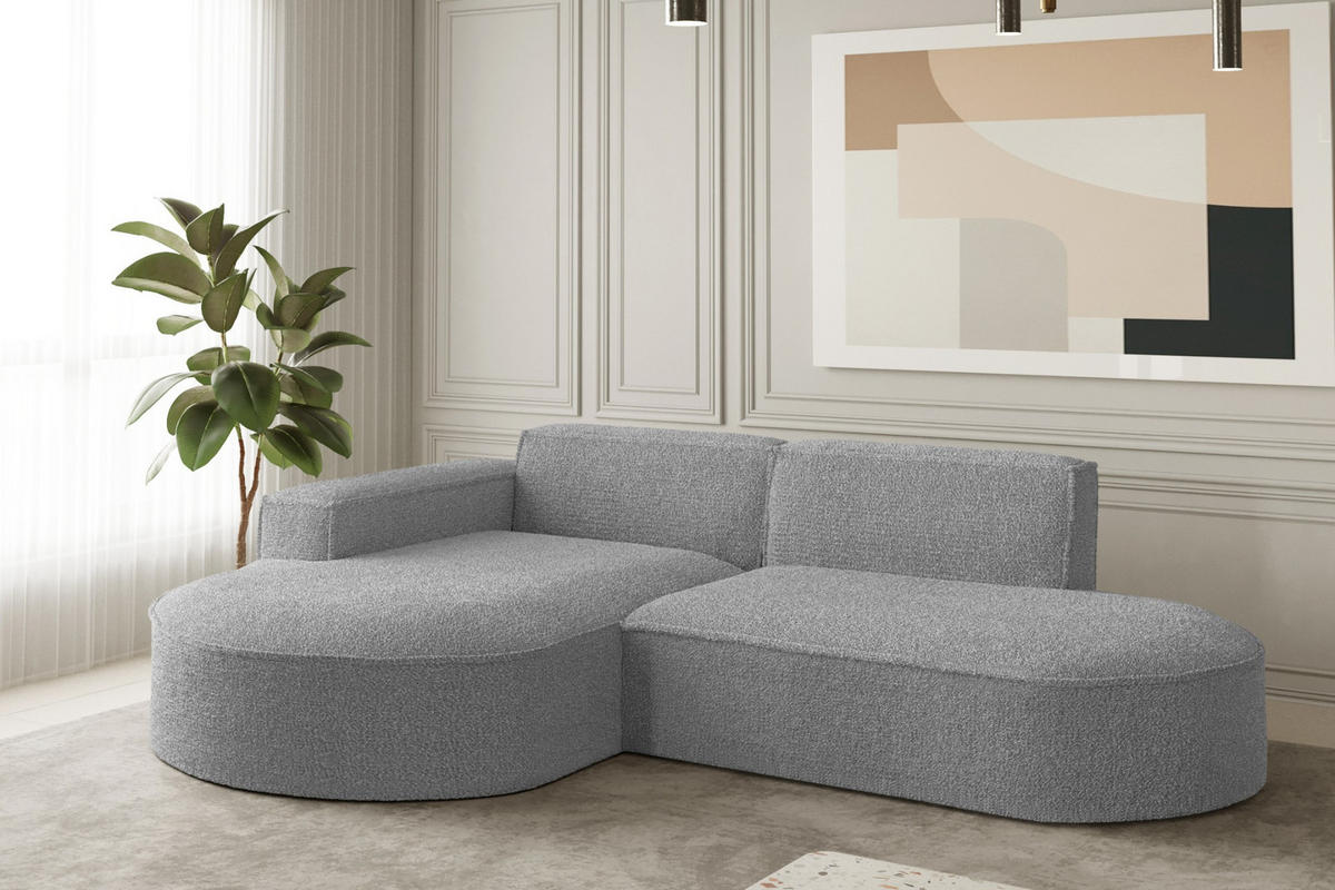 ECKSOFA Designer L-Form MODENA STUDIO Stoff Loop Grau Links - Grau, Holz (165/236cm) - Kaiser Möbel