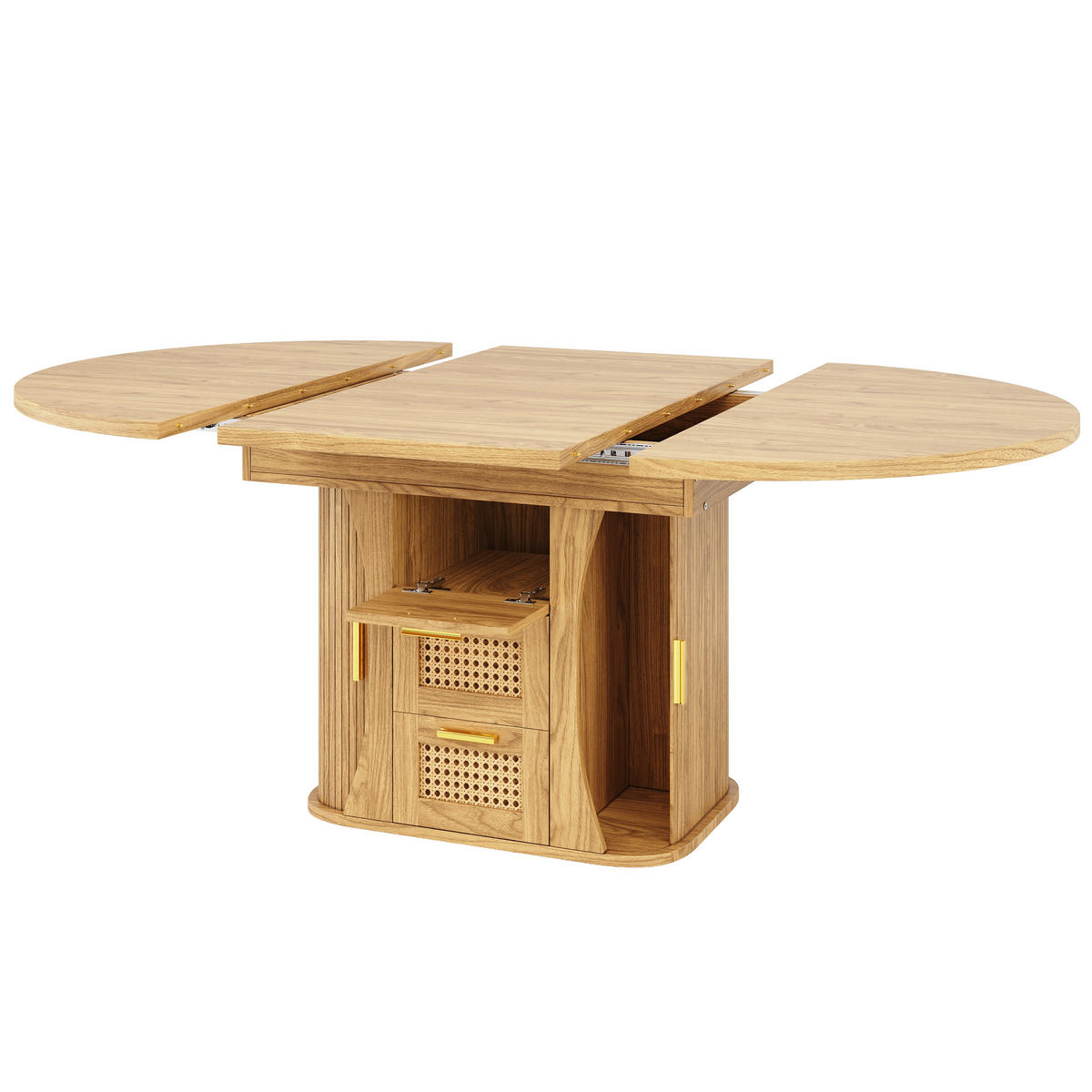 JEDILNA MIZA v naravni barvi, raztegljiva miza s predali, večnamenska za kuhinjo in dnevno sobo, 118–158 cm - svetlo rjava, kovina/leseni material (158/118/77.1cm) - STILVORA