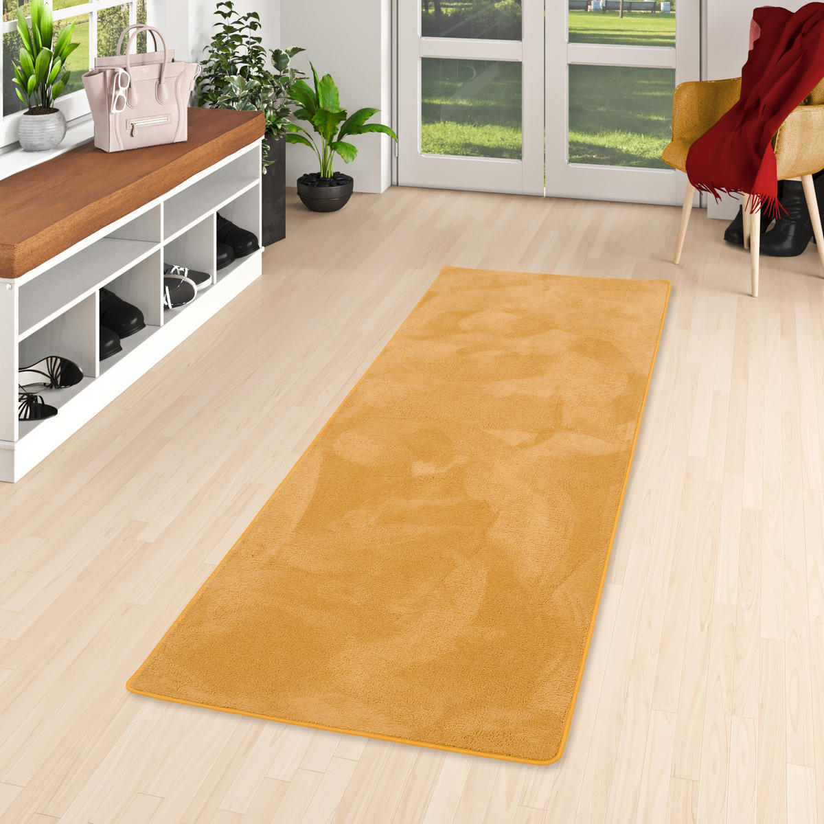 LUXUS SUPER SOFT HOCHFLOR LANGFLOR TEPPICH LÄUFER DELUXE - Currygelb, Textil (80/160cm) - Snapstyle