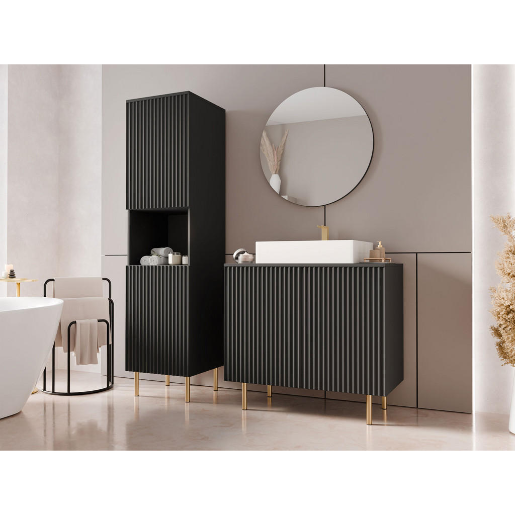 Thumbnail - Mirjan24 Badmöbel-Set, Schwarz, Holzwerkstoff, 87x79x45 cm, Badezimmer, Badmöbelsets & Badmöbelserien, Badmöbel-Sets