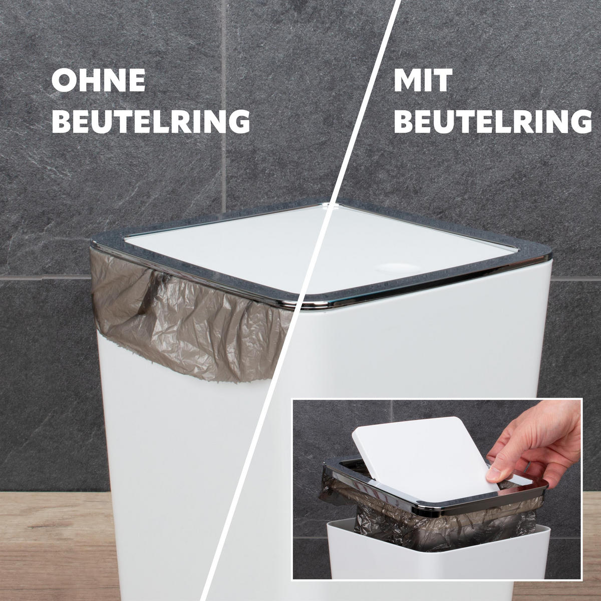 BEUTELRING Bad-Serie SAVONA, Ersatz-Haltering für Müllbeutel, eckig - Transparent, Kunststoff (17/2.3/17cm) - bremermann