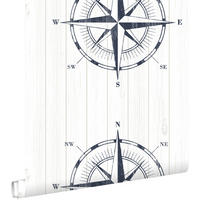 TAPETE Kompassrose auf Altholz 53 cm x 10.05 m - Weiß, Papier (53/0.1cm) - ESTAhome
