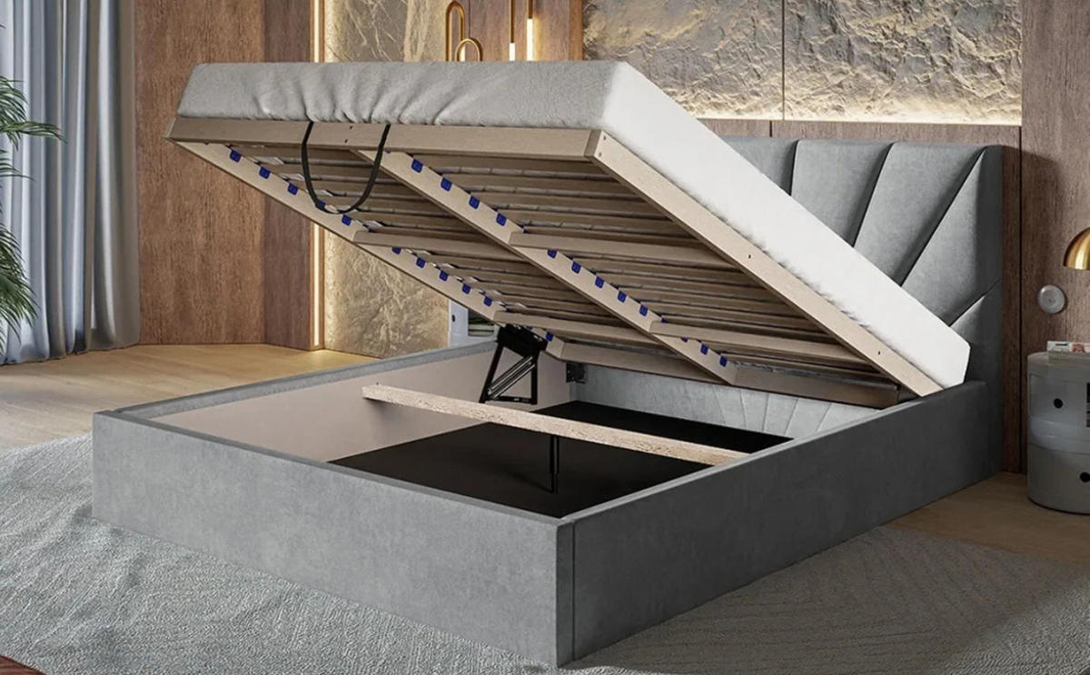 POLSTERBETT SLIM 3 mit Kopfteil, 160x200 cm, Doppelbett mit Bettkasten und Lattenrost aus Holz, Velourstoff, Farbe: Grün - Grün, Holz/Textil (160/200cm) - Sepro Meble