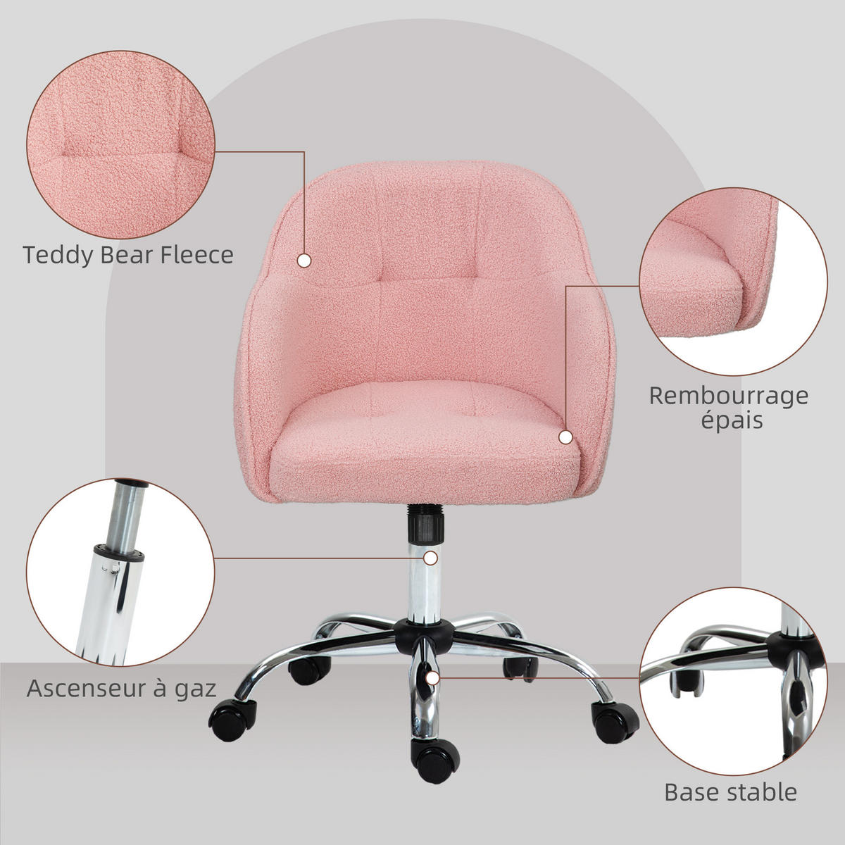 DREHSTUHL DE-11745 höhenverstellbar Teddy-Plüsch Rosa - Pink, Textil (56/86/61cm) - ComfortXL