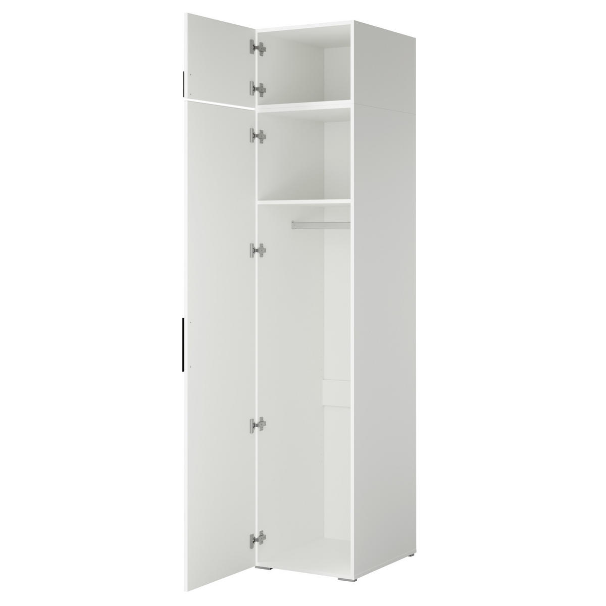 DREHTÜRENSCHRANK mit Aufsatz Napoli 1D 50 Weiß (schwarzer oder goldener Griff) - Silberfarben/Schwarz, Holzwerkstoff/Kunststoff (50/35/60cm) - mzm24