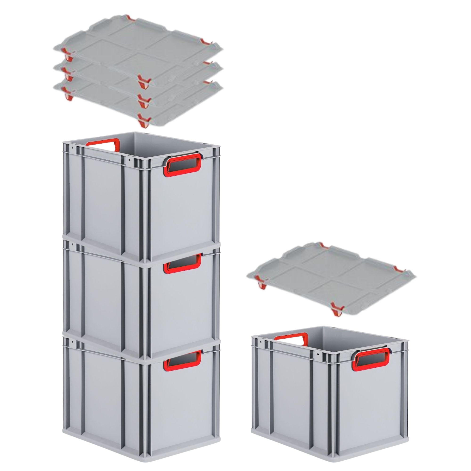 EUROBOX 4x Nextgen Color Mit Auflagedeckel 32x30x40cm Griffe Rot Offen - Rot, Kunststoff (30/32/40cm) - PROREGAL