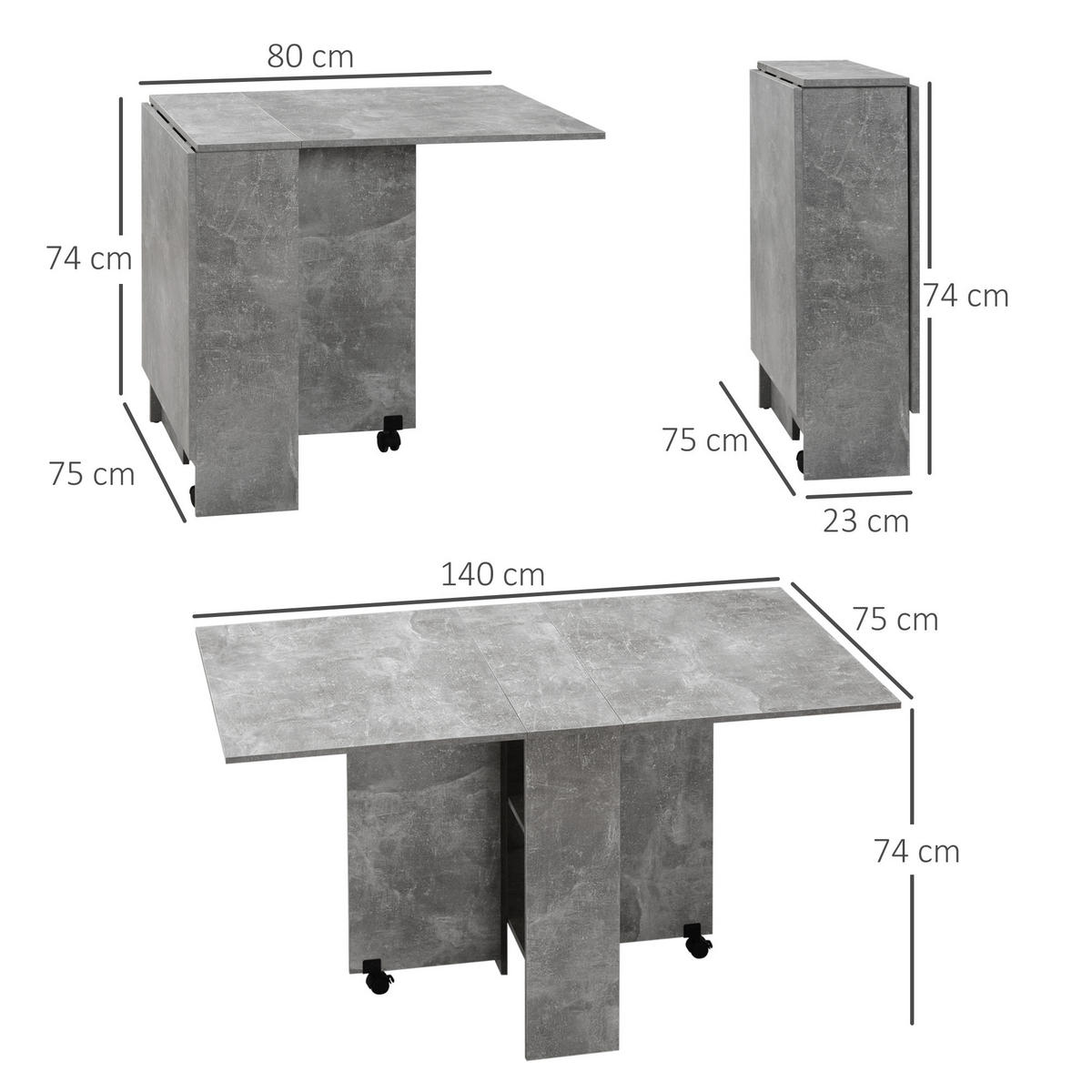 KLAPPTISCH DE-16472 klappbar, auf Rollen, 2 Regale Natur - Grau, Holzwerkstoff (75/140/74cm) - ComfortXL