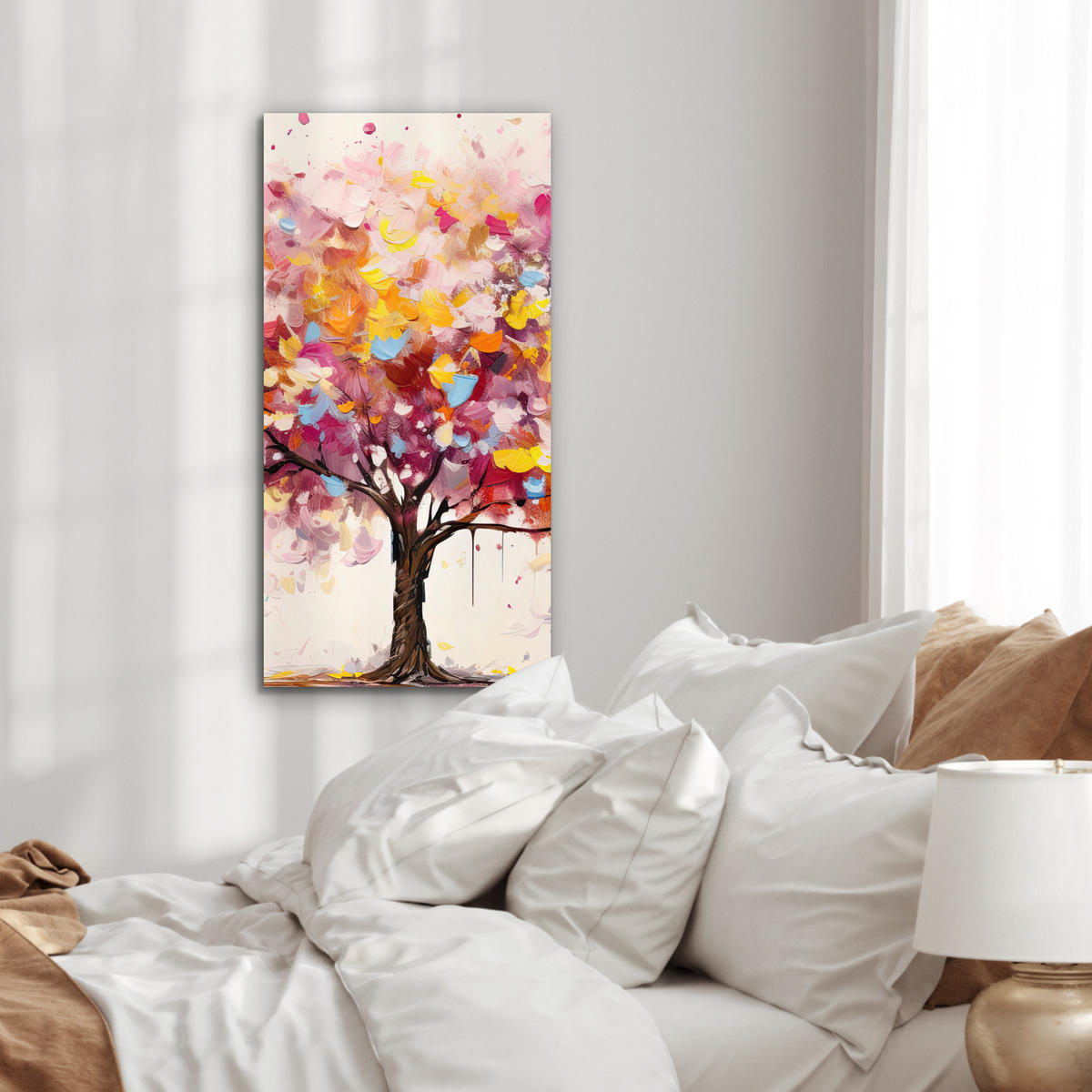 KOVOVÝ OBRAZ Akvarel - Strom - Umenie - Abstraktné 40x80 cm - viacfarebná, kov (40/80cm) - MuchoWow