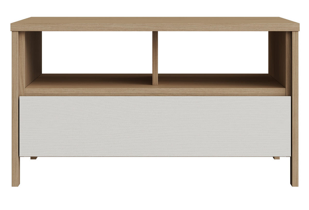 COUCHTISCH in weiß und Eiche Beistelltisch skandinavisch 80 x 60 cm, Soft-Close Finnes - Eichefarben/Weiß, Holzwerkstoff (60/80/46cm) - Furn.Design