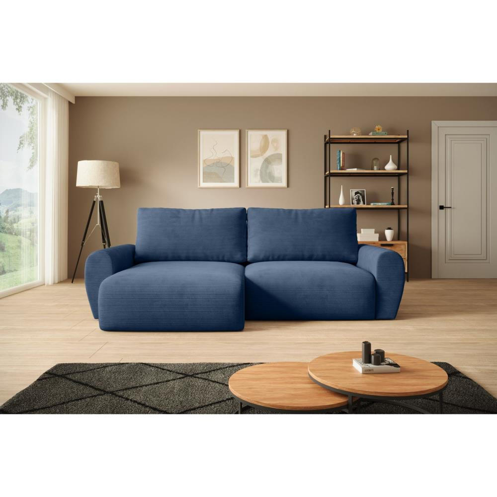 ECKSCHLAFSOFA Poss L dunkelblau links - Dunkelblau, Textil (253/153cm) - Beautysofa