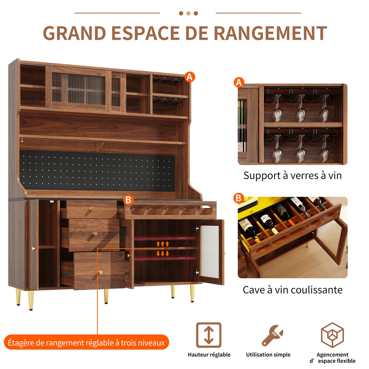 BUFFETSCHRANK Walnussfarben 145/39/171 cm - Walnussfarben, Holz (145/171/39cm) - PANGIVO