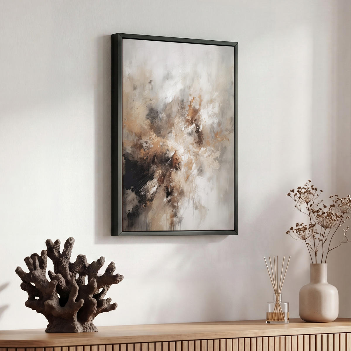 LEINWAND Bilder mit Rahmen - Farbe - Abstrakt - Beige - Kunst - 30x40 - Greige, Textil (30/40cm) - MuchoWow