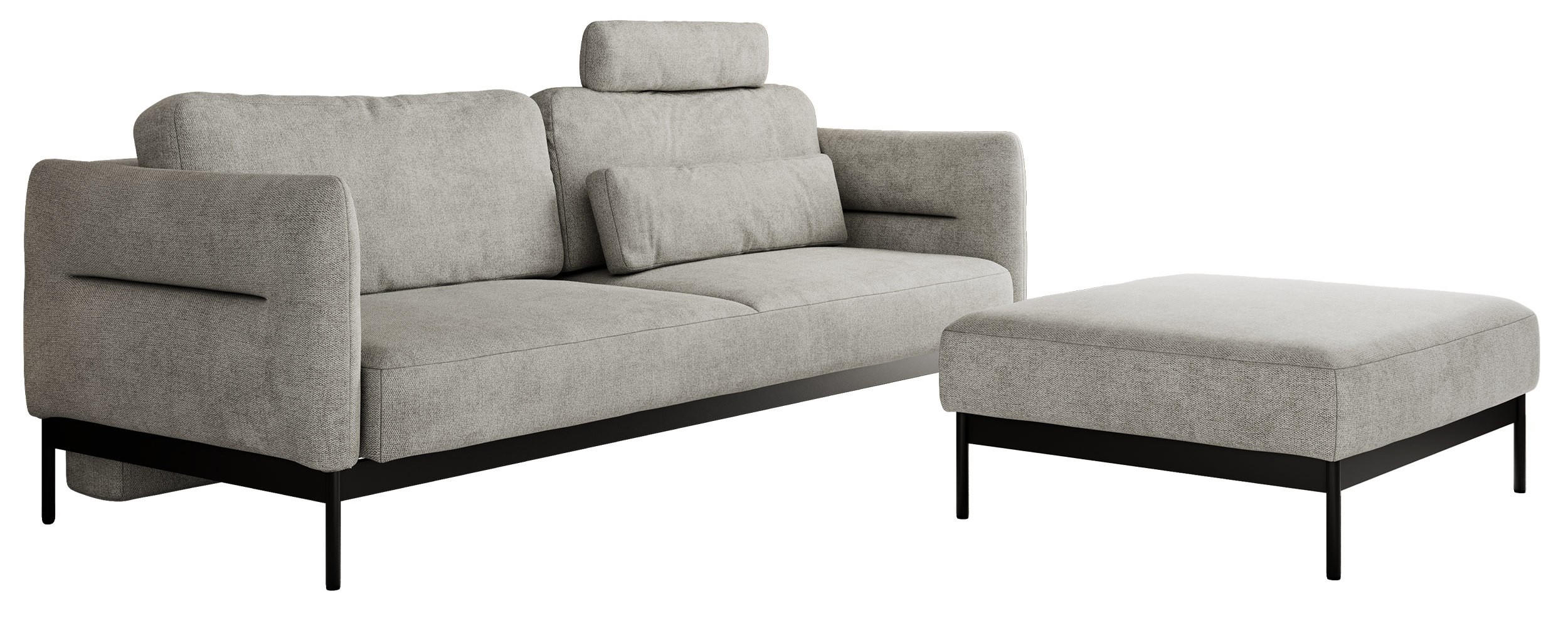 SCHLAFSOFA SALENTO Hellgrau Struktur - Hellgrau/Schwarz, Textil/Metall (221/82/193cm) - MKS