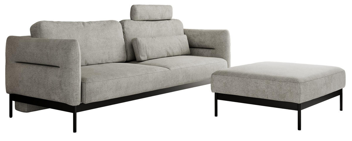 SCHLAFSOFA SALENTO Hellgrau Struktur - Hellgrau/Schwarz, Textil/Metall (221/82/193cm) - MKS